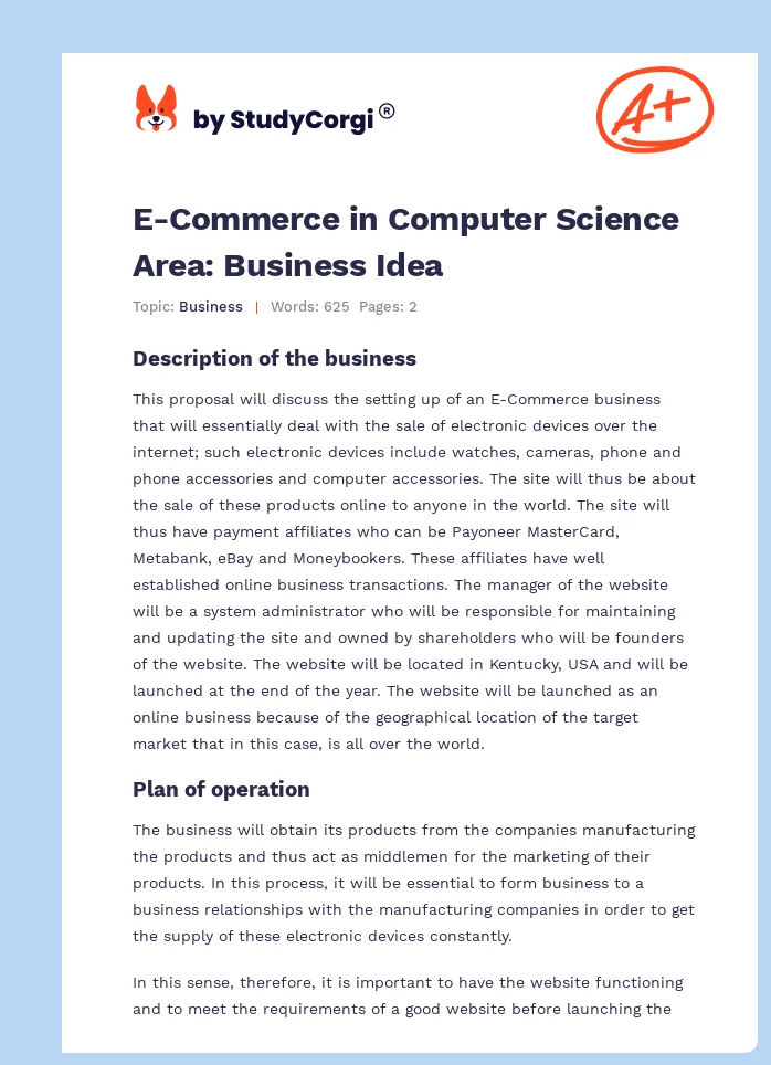 E-Commerce in Computer Science Area: Business Idea. Page 1