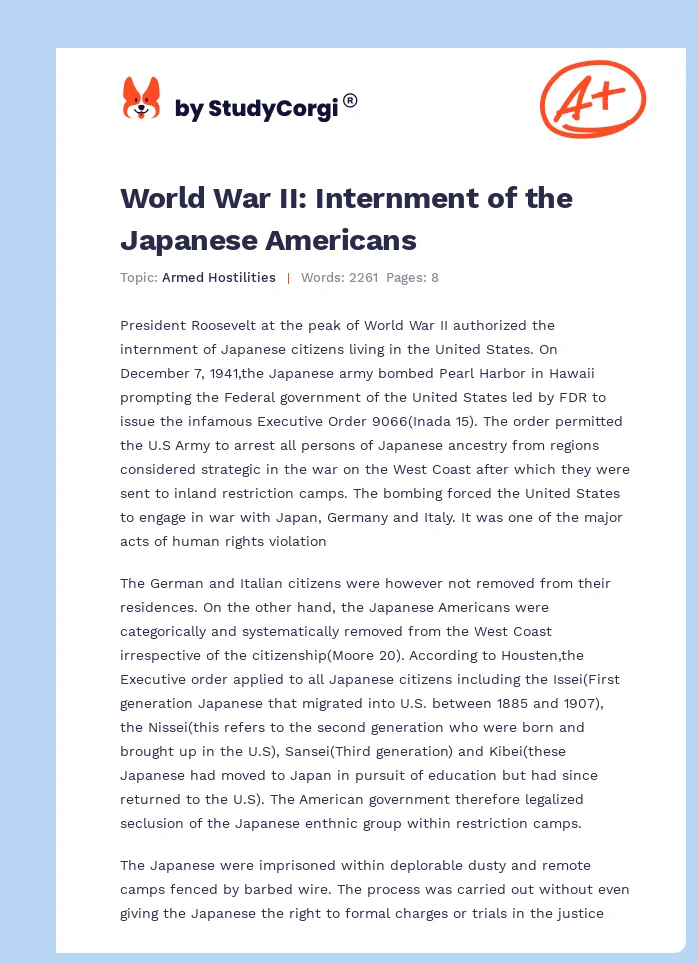 World War II: Internment of the Japanese Americans. Page 1