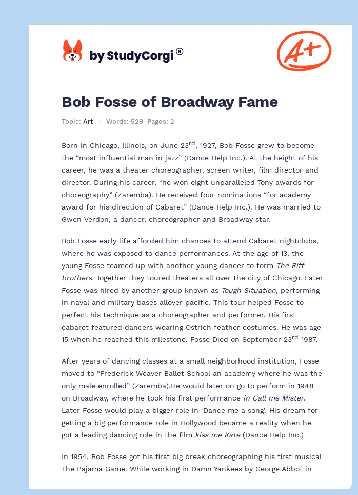 Bob Fosse of Broadway Fame. Page 1
