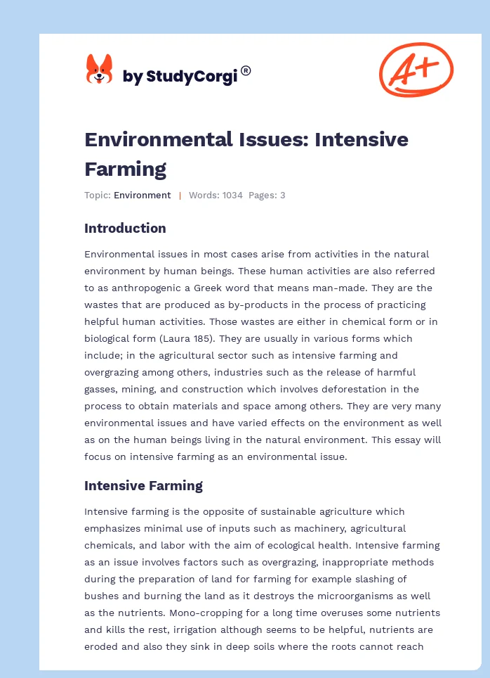 Environmental Issues: Intensive Farming. Page 1
