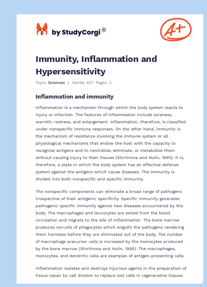 Immunity, Inflammation and Hypersensitivity. Page 1