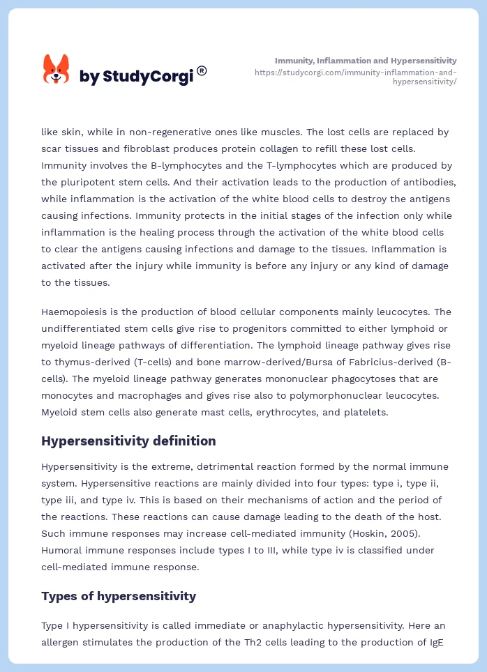 Immunity, Inflammation and Hypersensitivity. Page 2