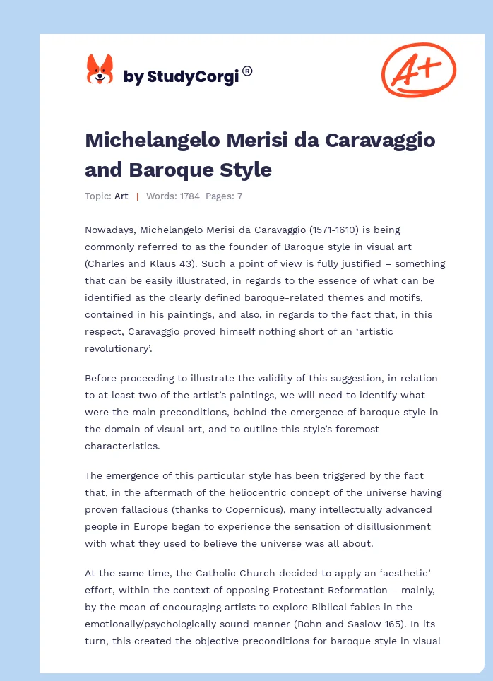Michelangelo Merisi da Caravaggio and Baroque Style. Page 1