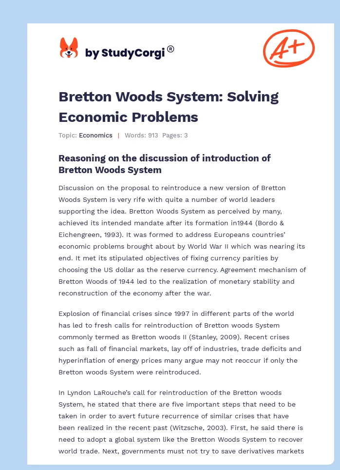 Bretton Woods System: Solving Economic Problems. Page 1