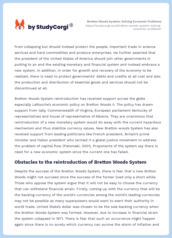 Bretton Woods System: Solving Economic Problems. Page 2