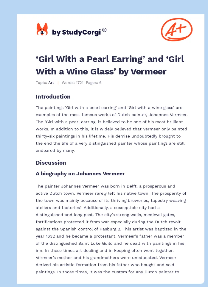‘Girl With a Pearl Earring’ and ‘Girl With a Wine Glass’ by Vermeer. Page 1