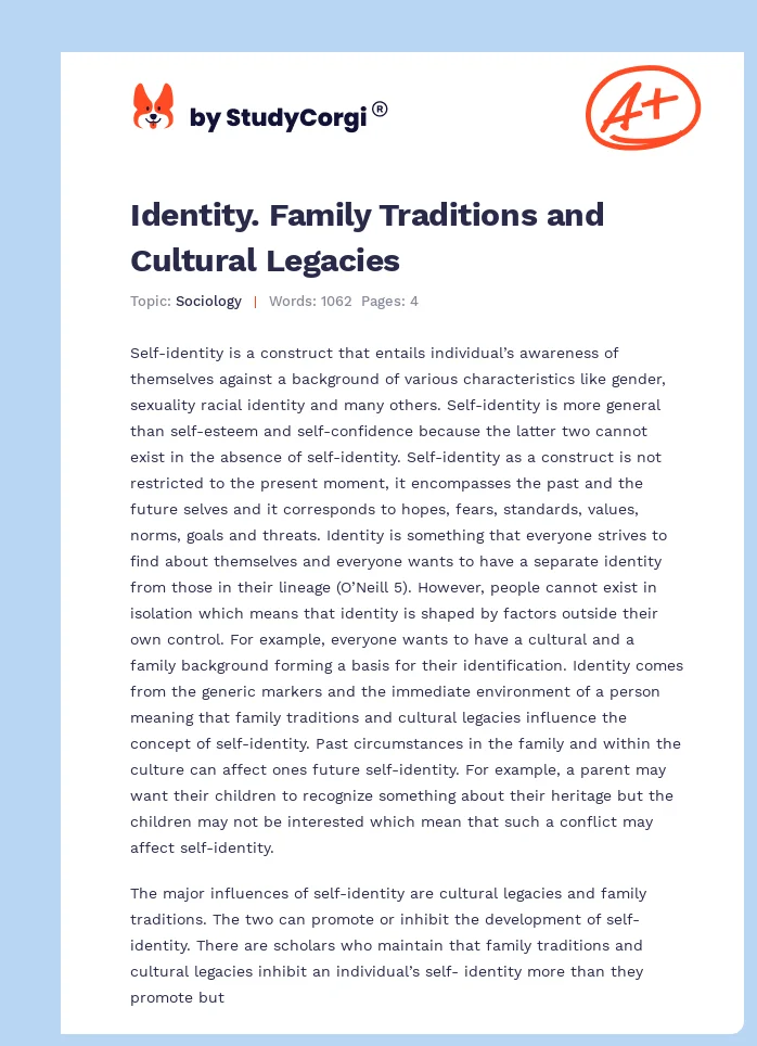 Identity. Family Traditions and Cultural Legacies. Page 1