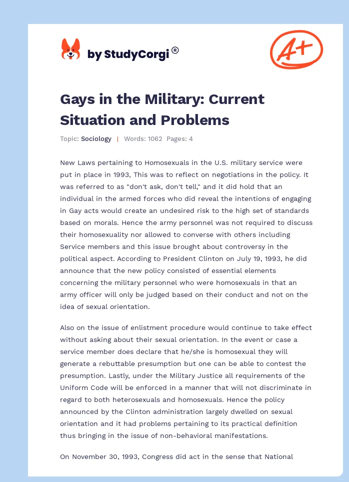 Gays in the Military: Current Situation and Problems. Page 1