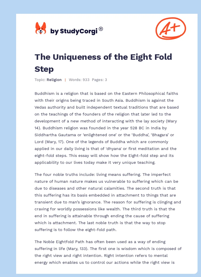 The Uniqueness of the Eight Fold Step. Page 1