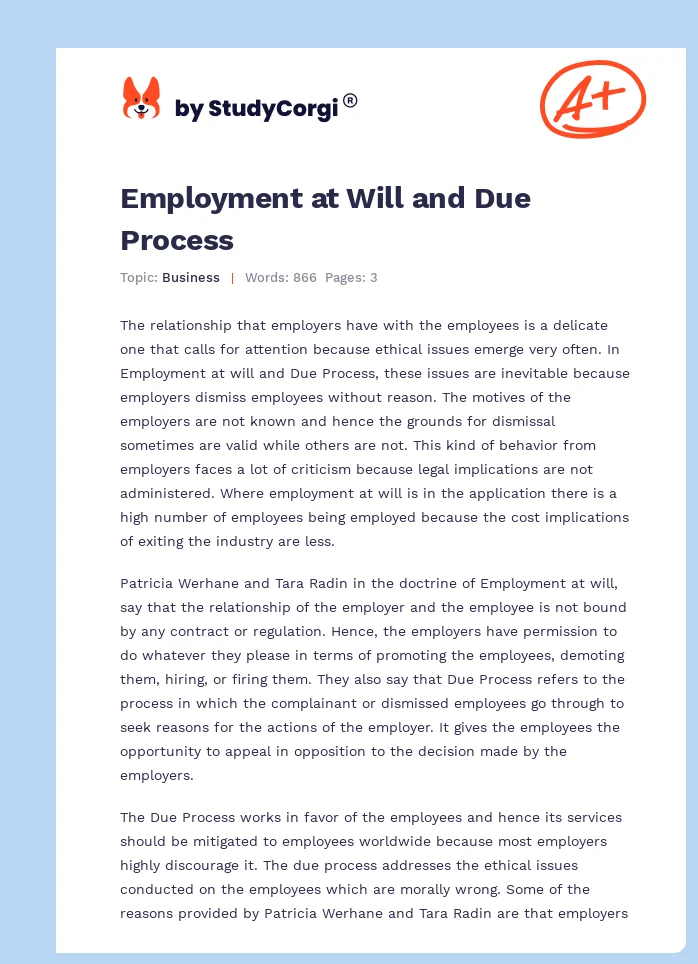 Employment at Will and Due Process. Page 1