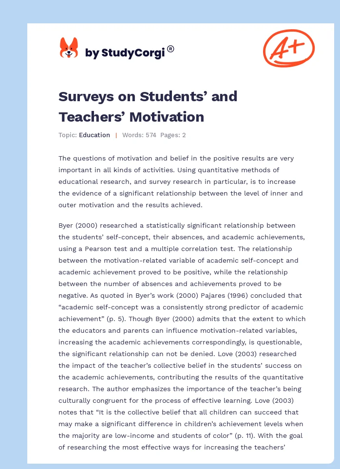 Surveys on Students’ and Teachers’ Motivation. Page 1
