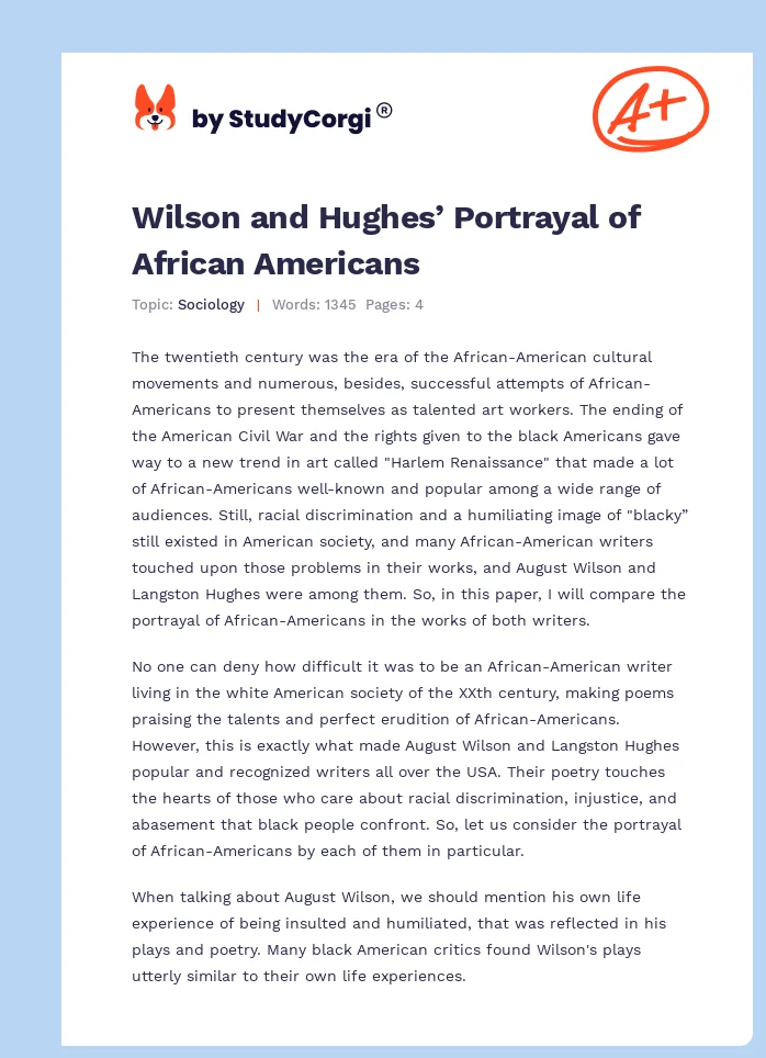 Wilson and Hughes’ Portrayal of African Americans. Page 1
