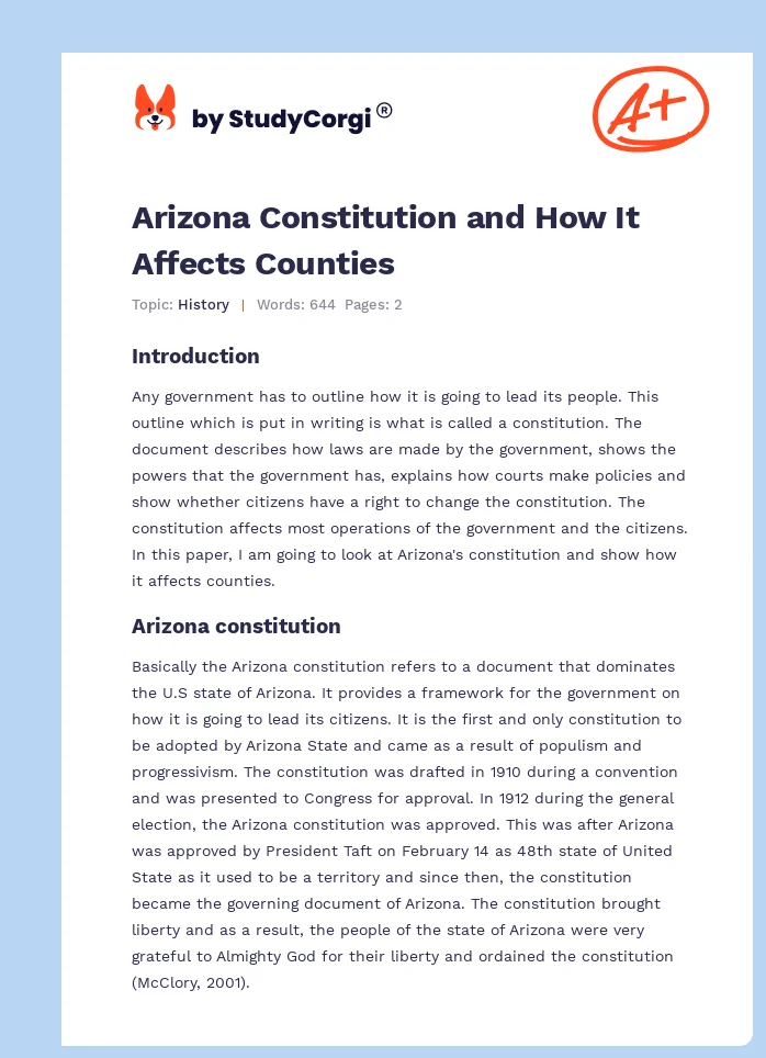 Arizona Constitution and How It Affects Counties. Page 1