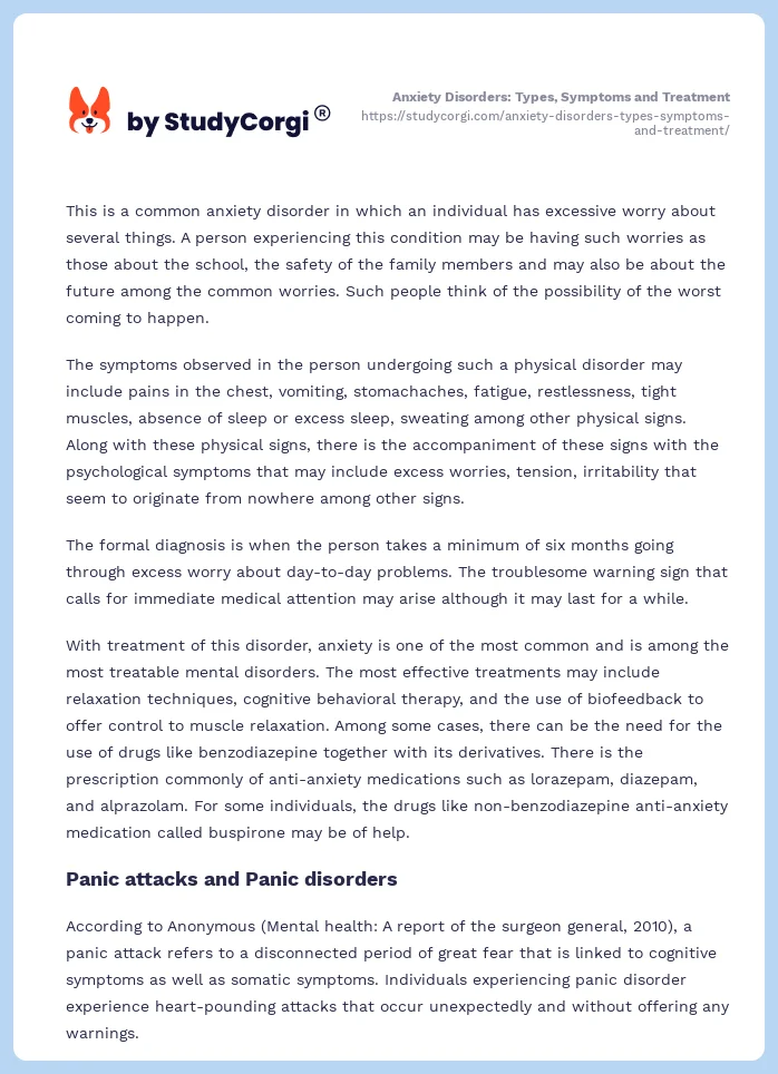 Anxiety Disorders: Types, Symptoms and Treatment. Page 2
