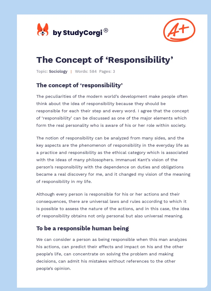 The Concept of ‘Responsibility’. Page 1