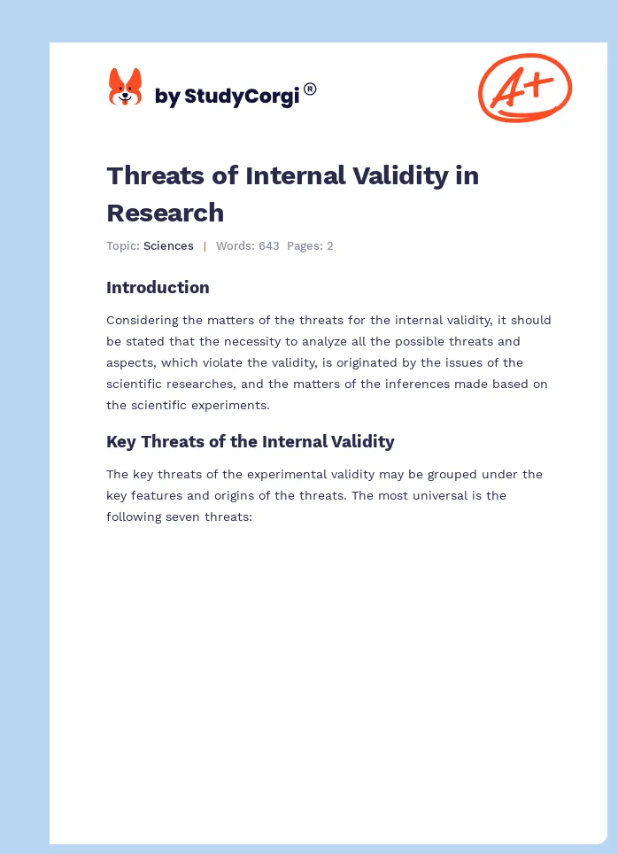 Threats of Internal Validity in Research. Page 1