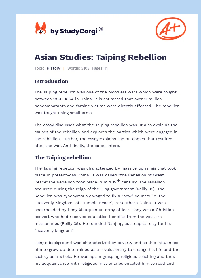 Asian Studies: Taiping Rebellion. Page 1