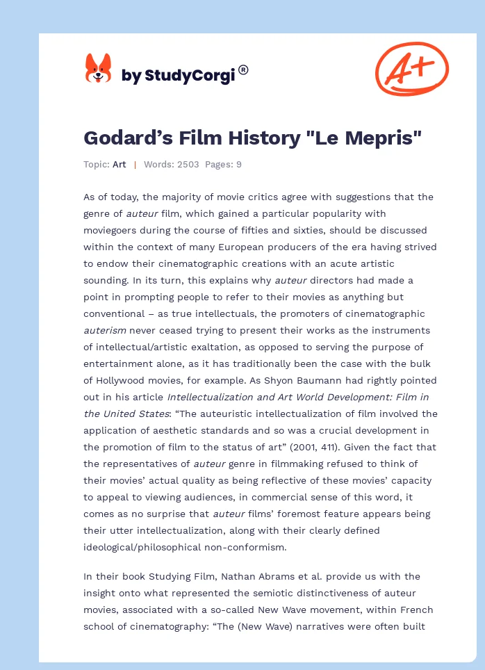 Godard’s Film History "Le Mepris". Page 1