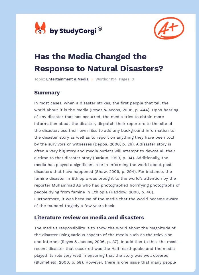 Has the Media Changed the Response to Natural Disasters?. Page 1
