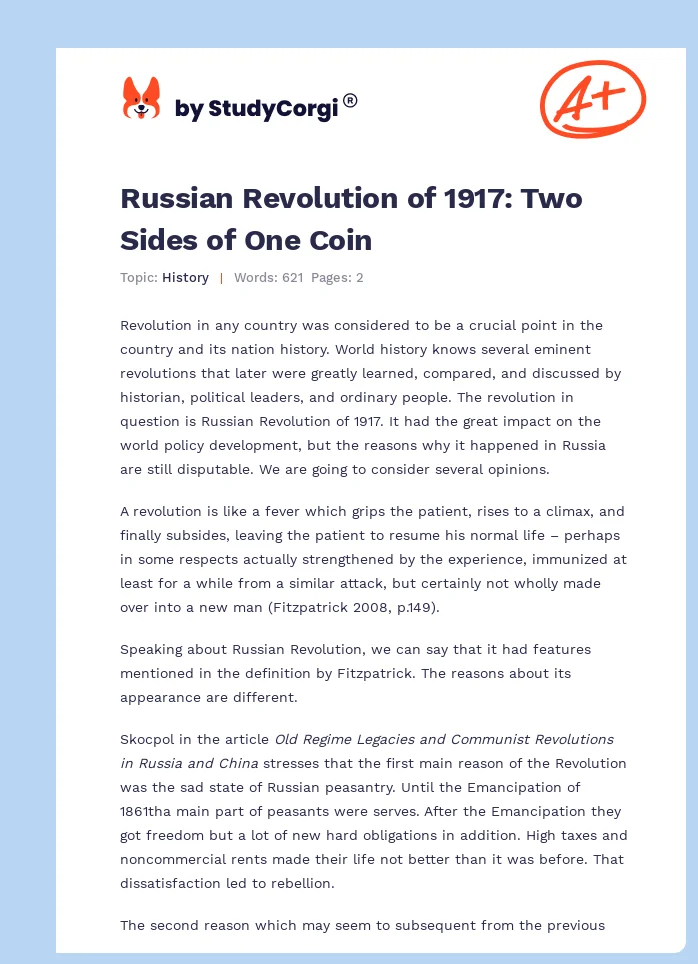 Russian Revolution of 1917: Two Sides of One Coin. Page 1