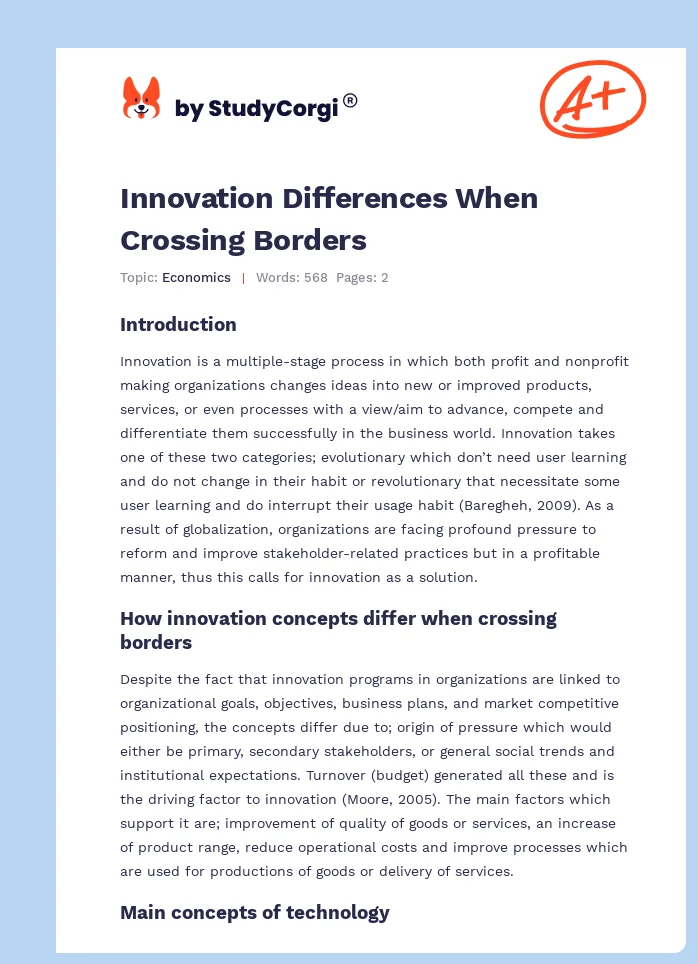 Innovation Differences When Crossing Borders. Page 1