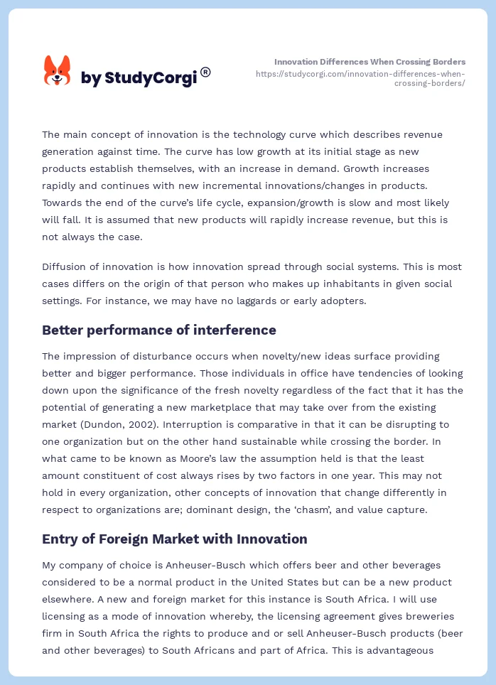 Innovation Differences When Crossing Borders. Page 2