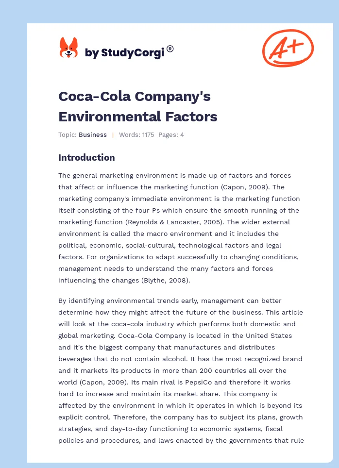 Coca-Cola Company's Environmental Factors. Page 1