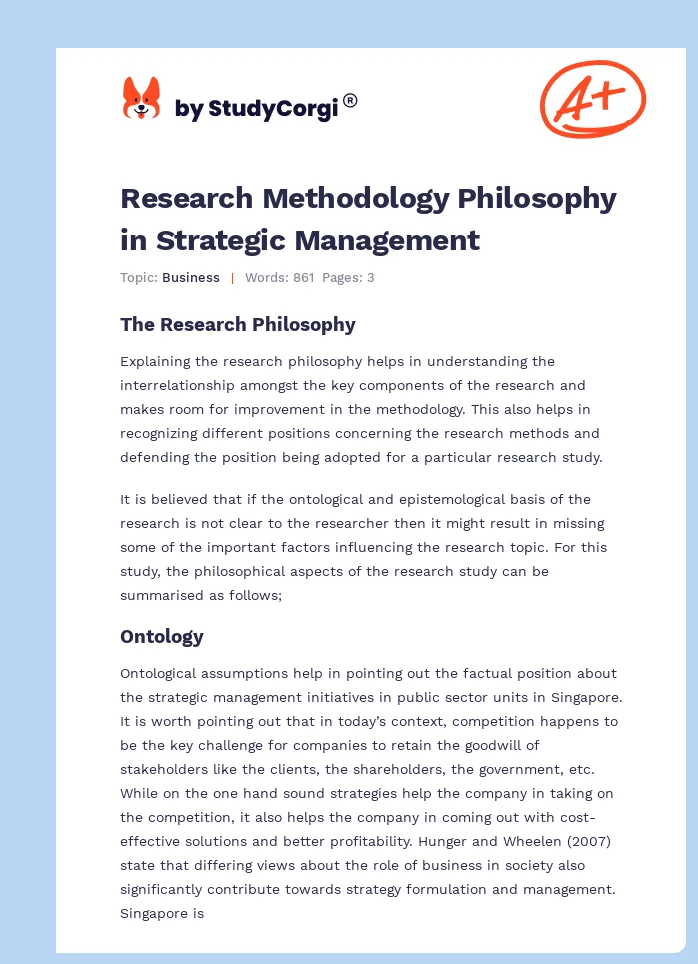 Research Methodology Philosophy in Strategic Management. Page 1