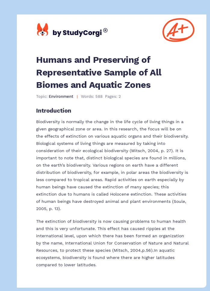 Humans and Preserving of Representative Sample of All Biomes and Aquatic Zones. Page 1