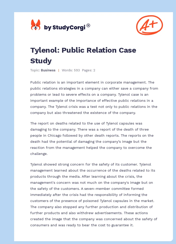 Tylenol: Public Relation Case Study. Page 1
