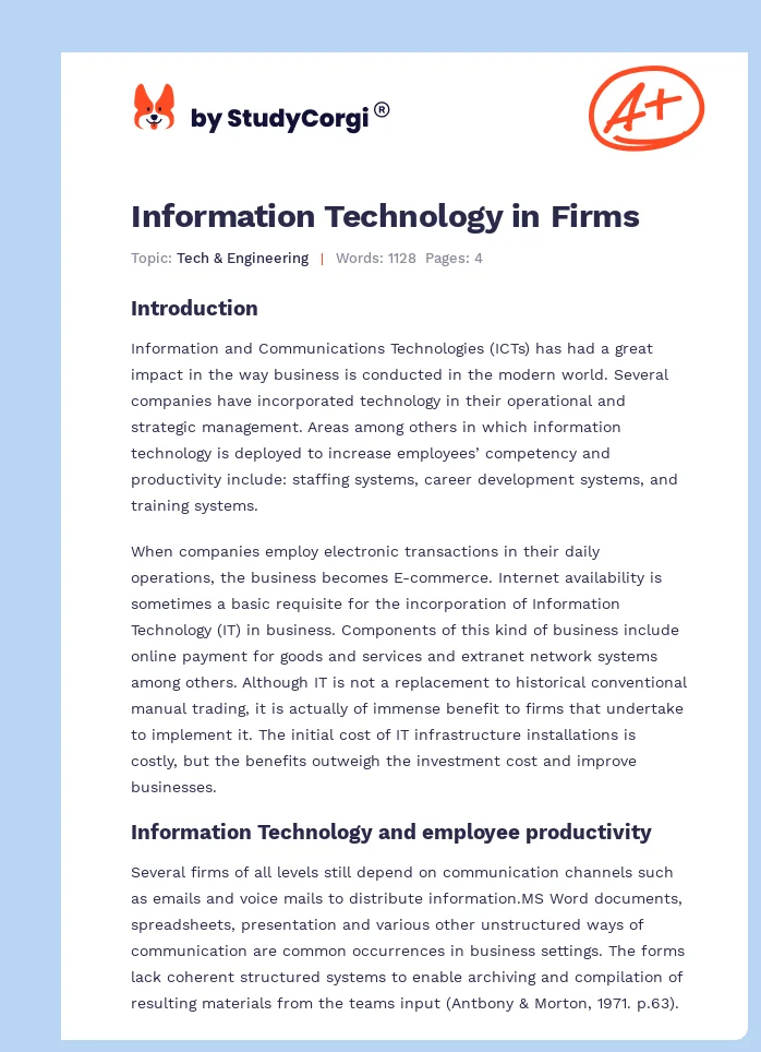 Information Technology in Firms. Page 1
