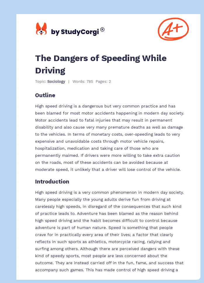The Dangers of Speeding While Driving. Page 1