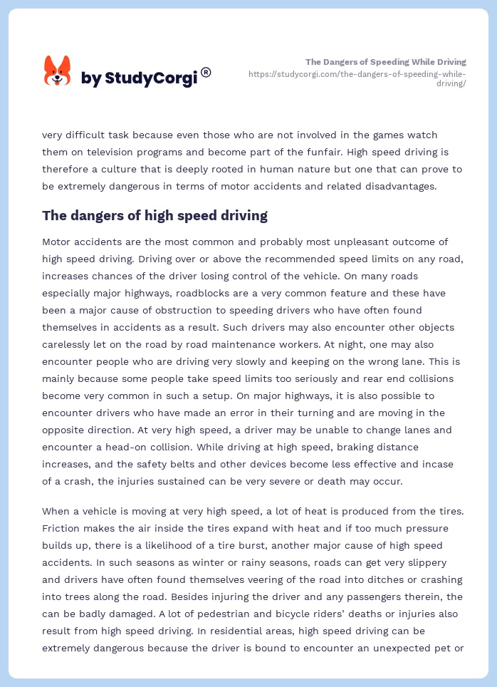 The Dangers of Speeding While Driving. Page 2