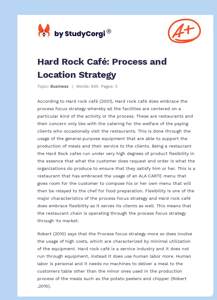 Hard Rock Café: Process and Location Strategy. Page 1