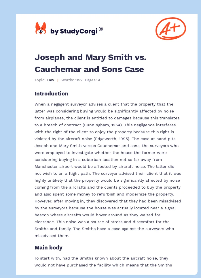 Joseph and Mary Smith vs. Cauchemar and Sons Case. Page 1