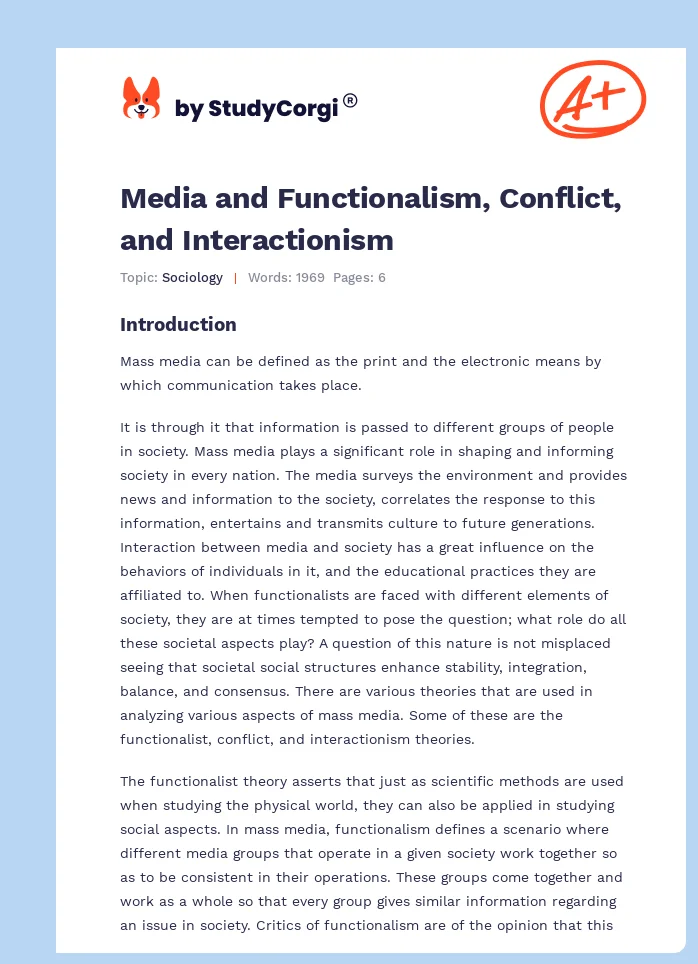 Media and Functionalism, Conflict, and Interactionism. Page 1