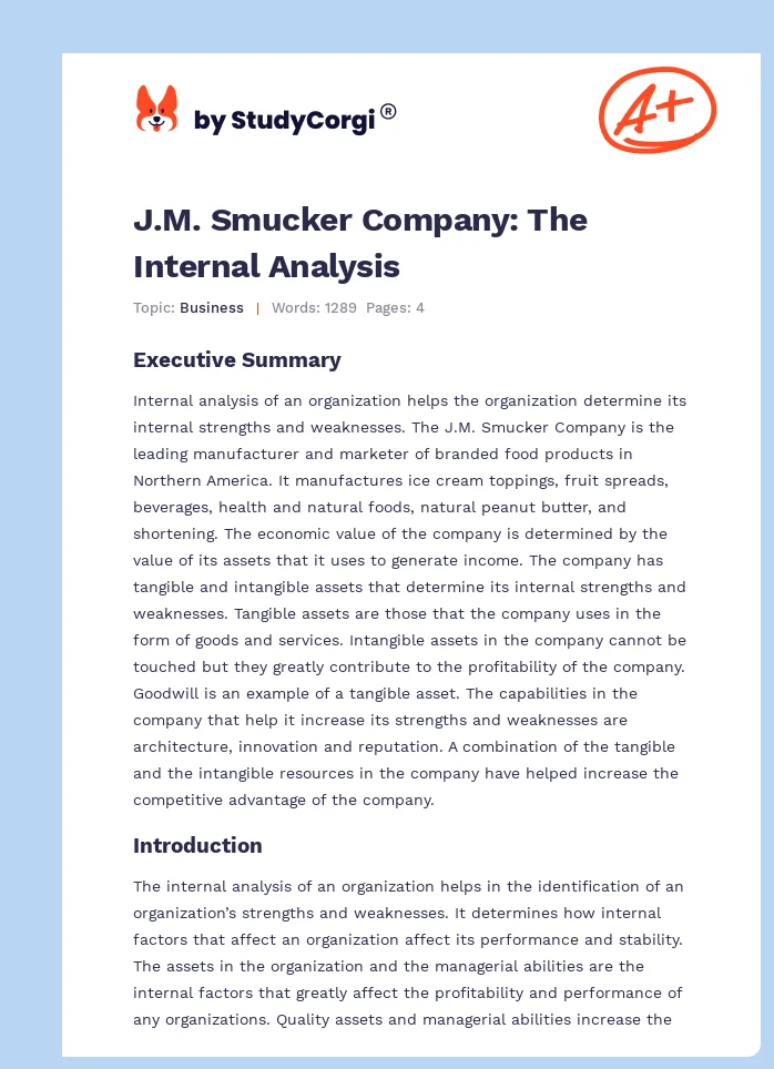 J.M. Smucker Company: The Internal Analysis. Page 1