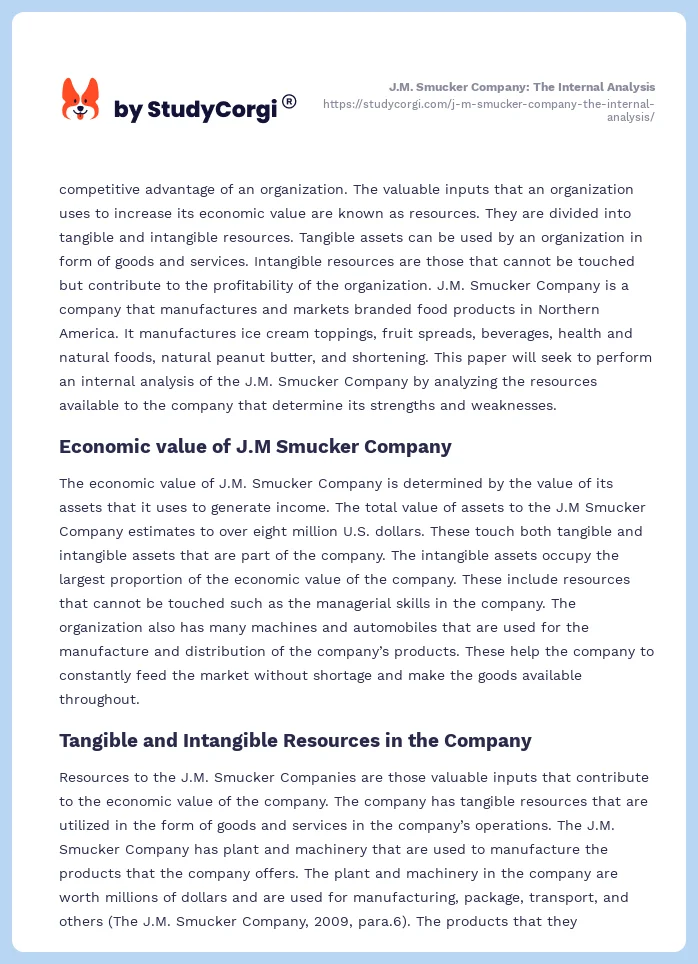 J.M. Smucker Company: The Internal Analysis. Page 2