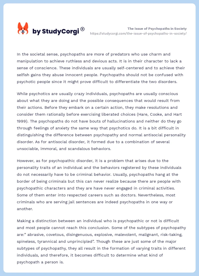 The Issue of Psychopaths in Society. Page 2