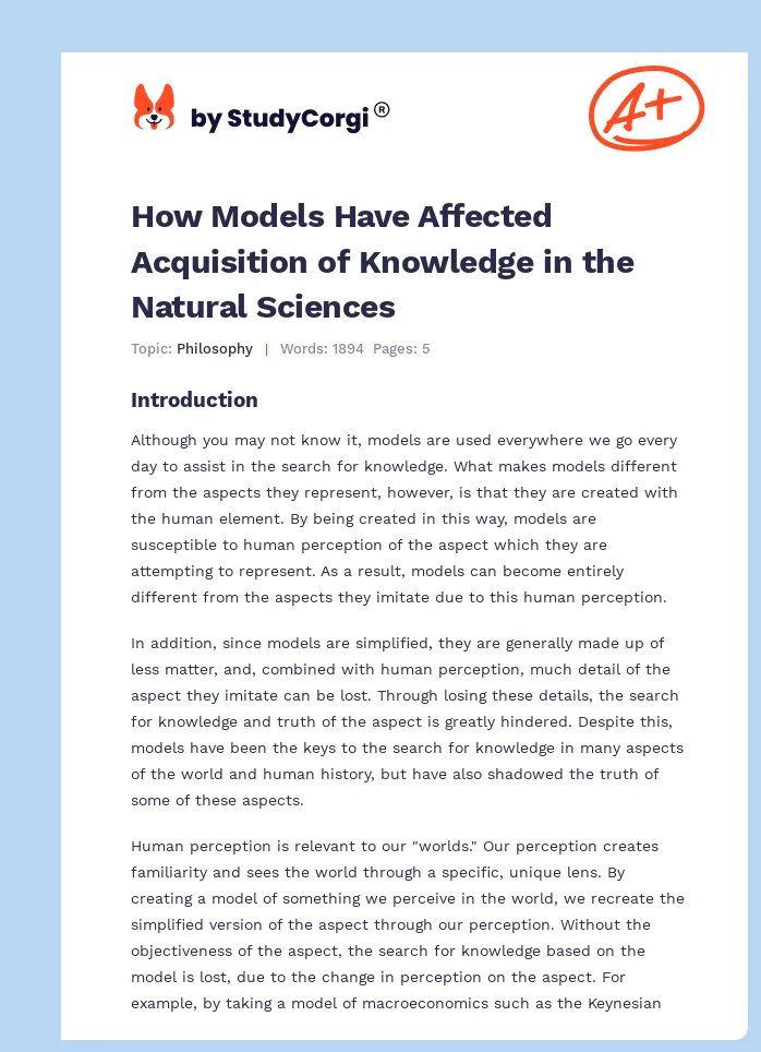 How Models Have Affected Acquisition of Knowledge in the Natural Sciences. Page 1