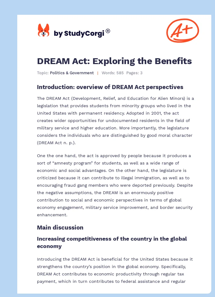 DREAM Act: Exploring the Benefits. Page 1