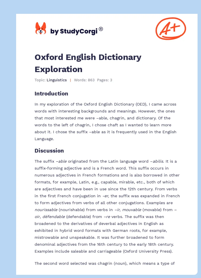 Oxford English Dictionary Exploration. Page 1