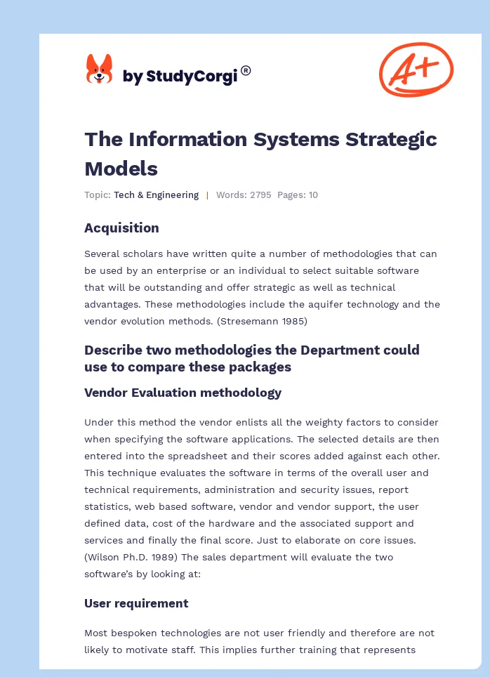 The Information Systems Strategic Models. Page 1