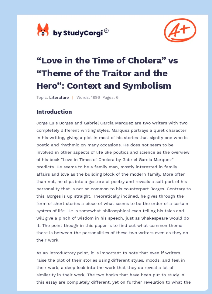 “Love in the Time of Cholera” vs “Theme of the Traitor and the Hero”: Context and Symbolism. Page 1