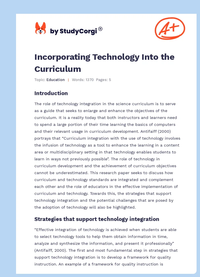 Incorporating Technology Into the Curriculum. Page 1