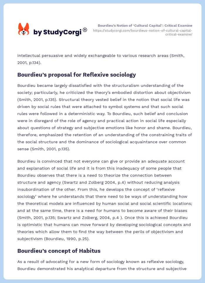 Bourdieu’s Notion of ‘Cultural Capital’: Critical Examine. Page 2