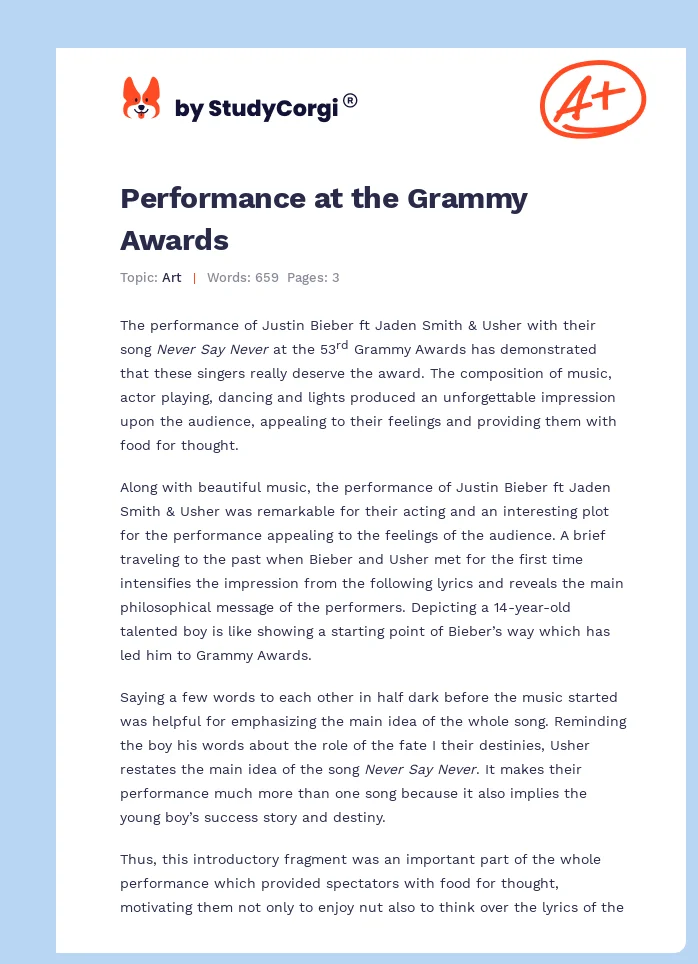 Performance at the Grammy Awards. Page 1