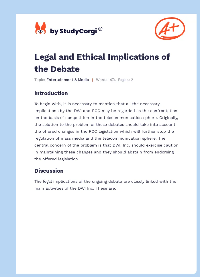 Legal and Ethical Implications of the Debate. Page 1