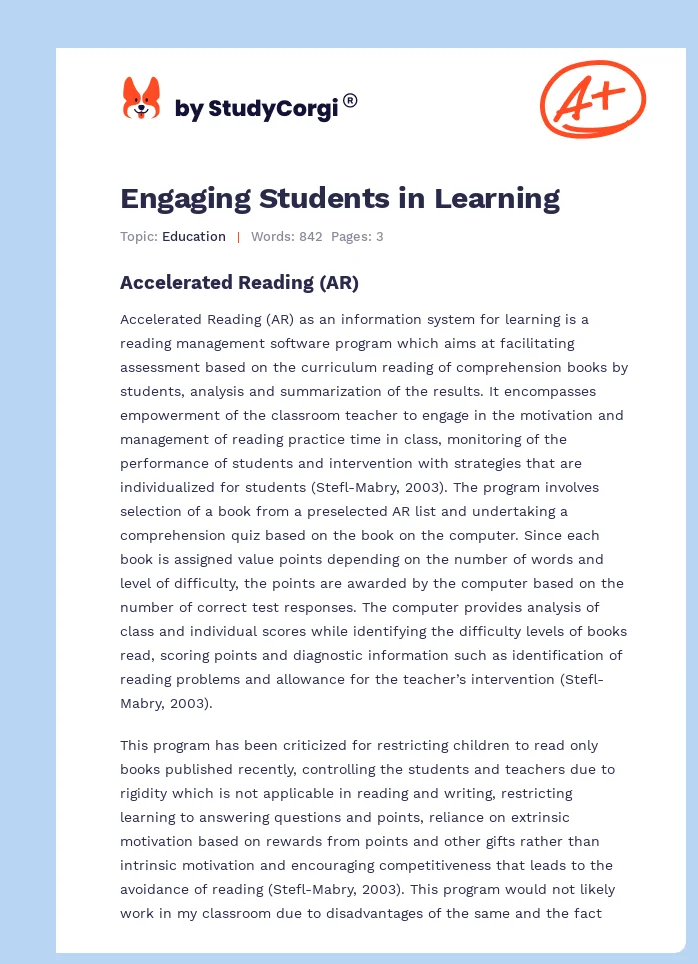 Engaging Students in Learning. Page 1