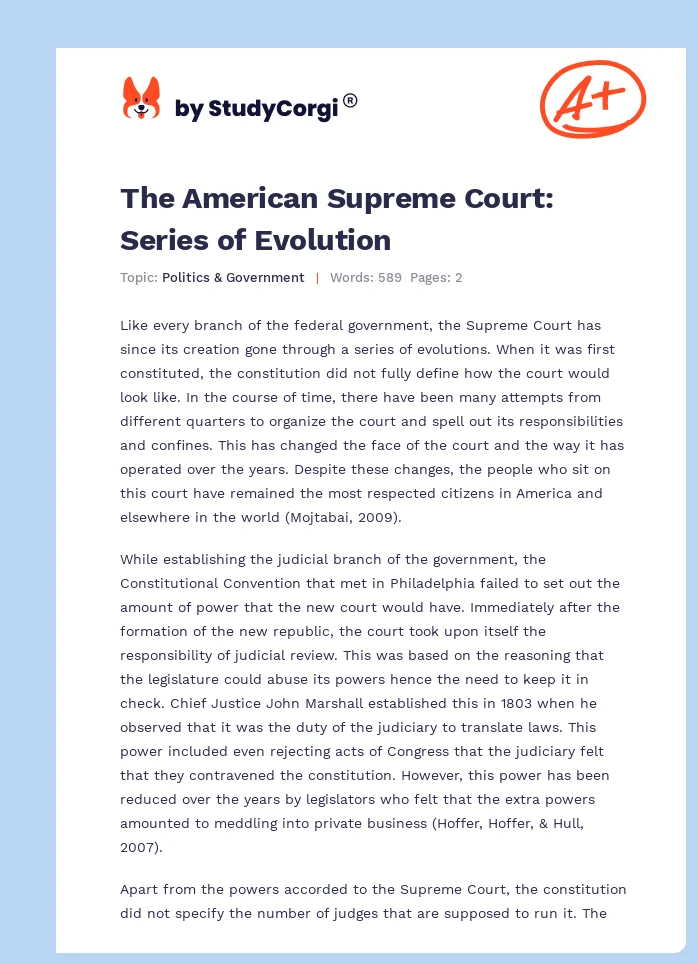 The American Supreme Court: Series of Evolution. Page 1